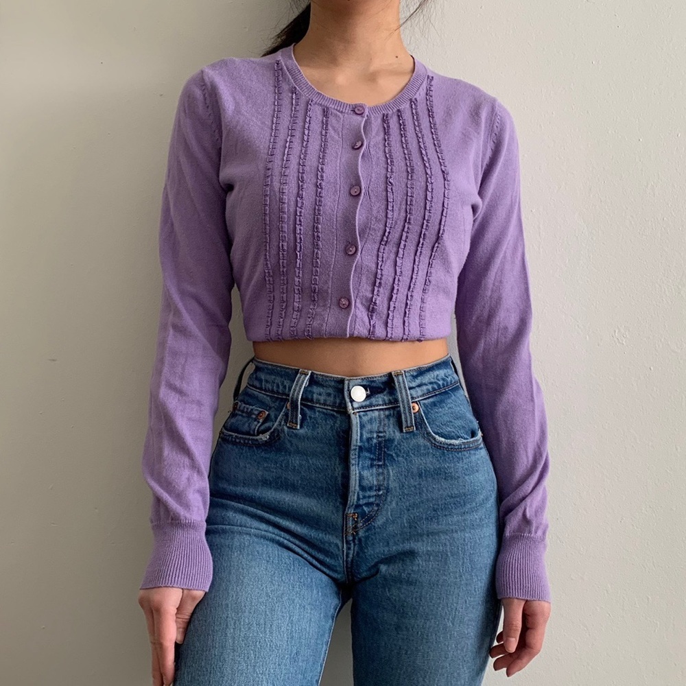 purple cardigan